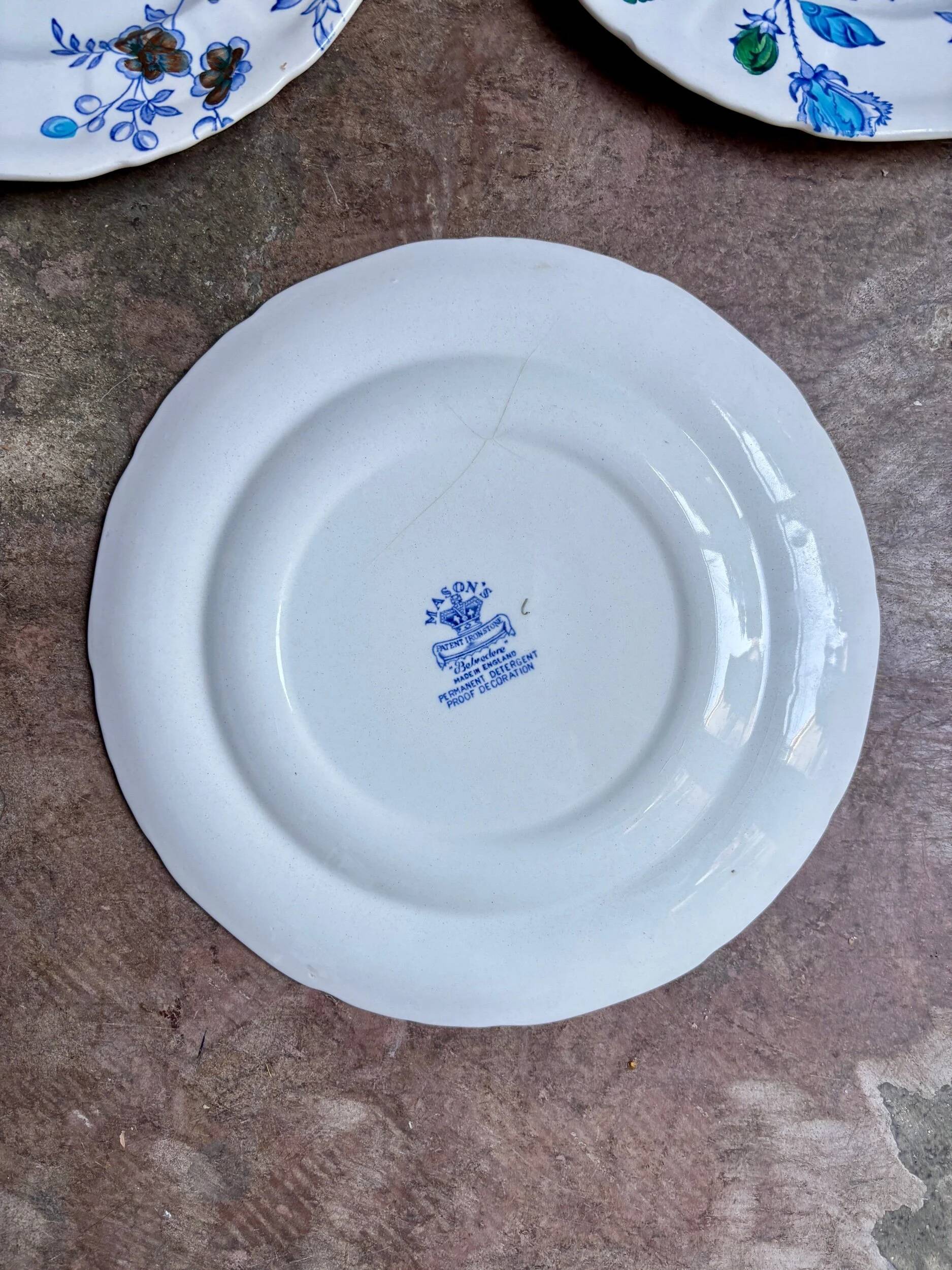 6 flat plates by Mason's in polychrome ironstone, "Belvedere" service - early 20th century