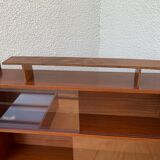 glass wall bookcase in vintage teak 1950