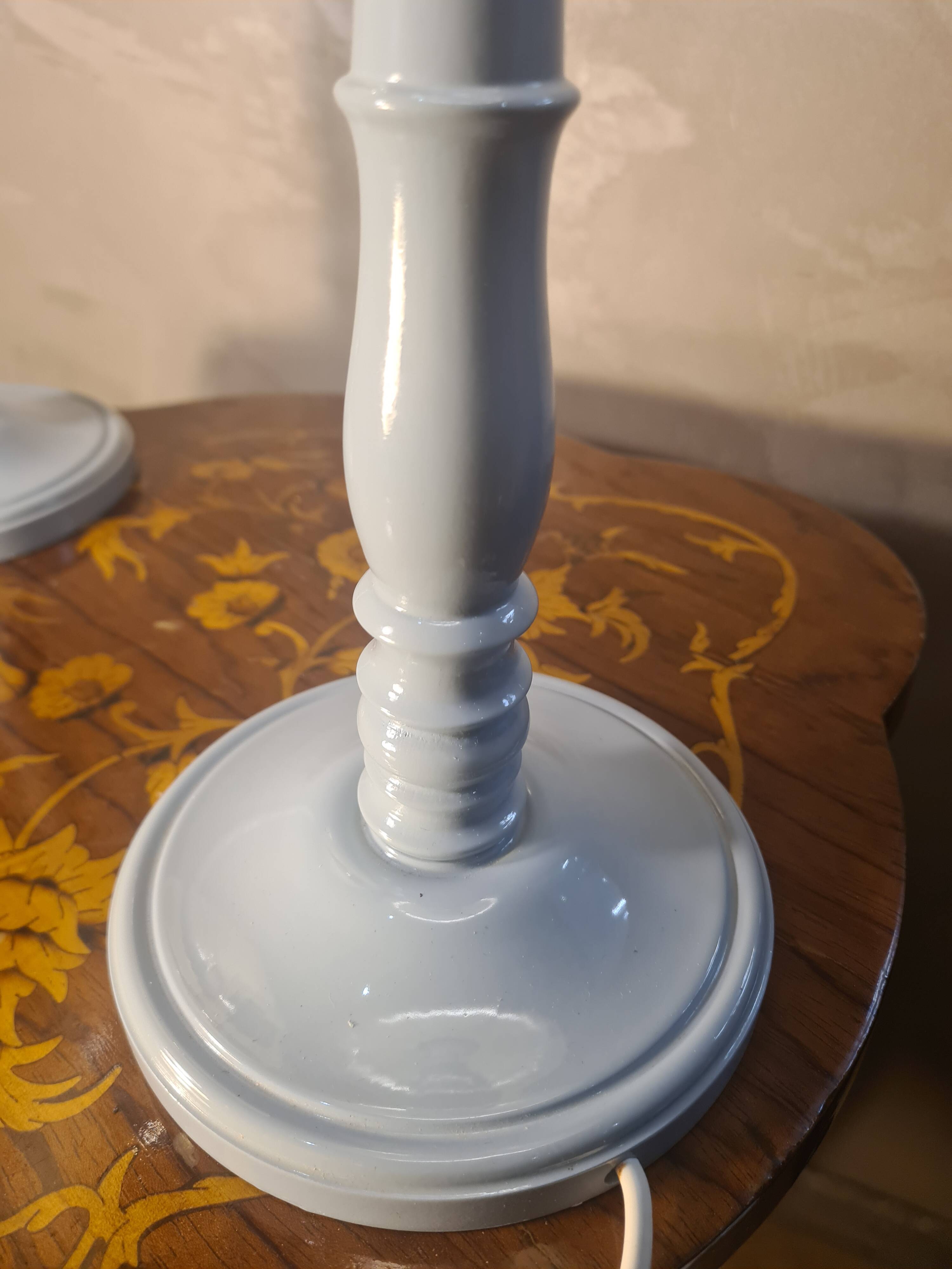 pair of grey-blue lacquered wooden bedside lamps 48x25 compliant with electrical standards