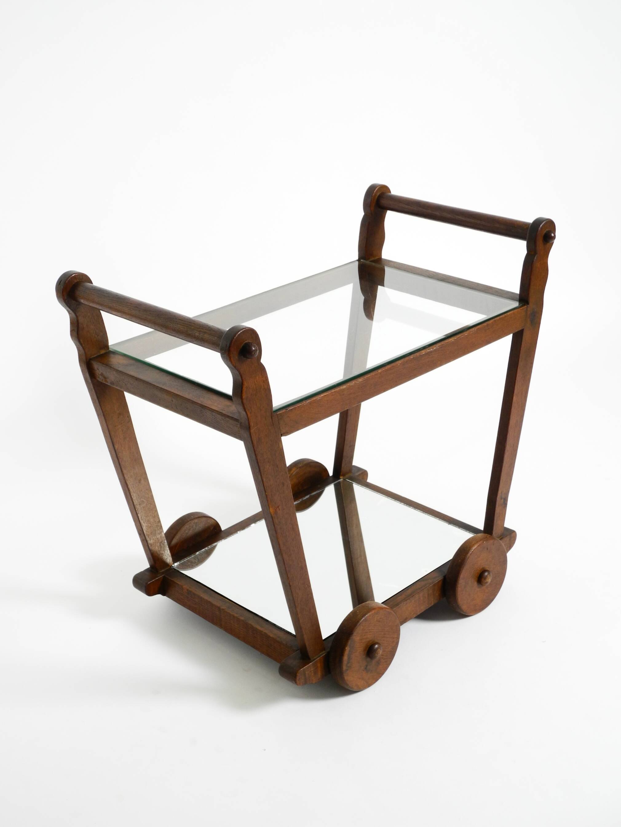 Beautiful, unique 1930s tea trolley bar cart made of solid oak wood