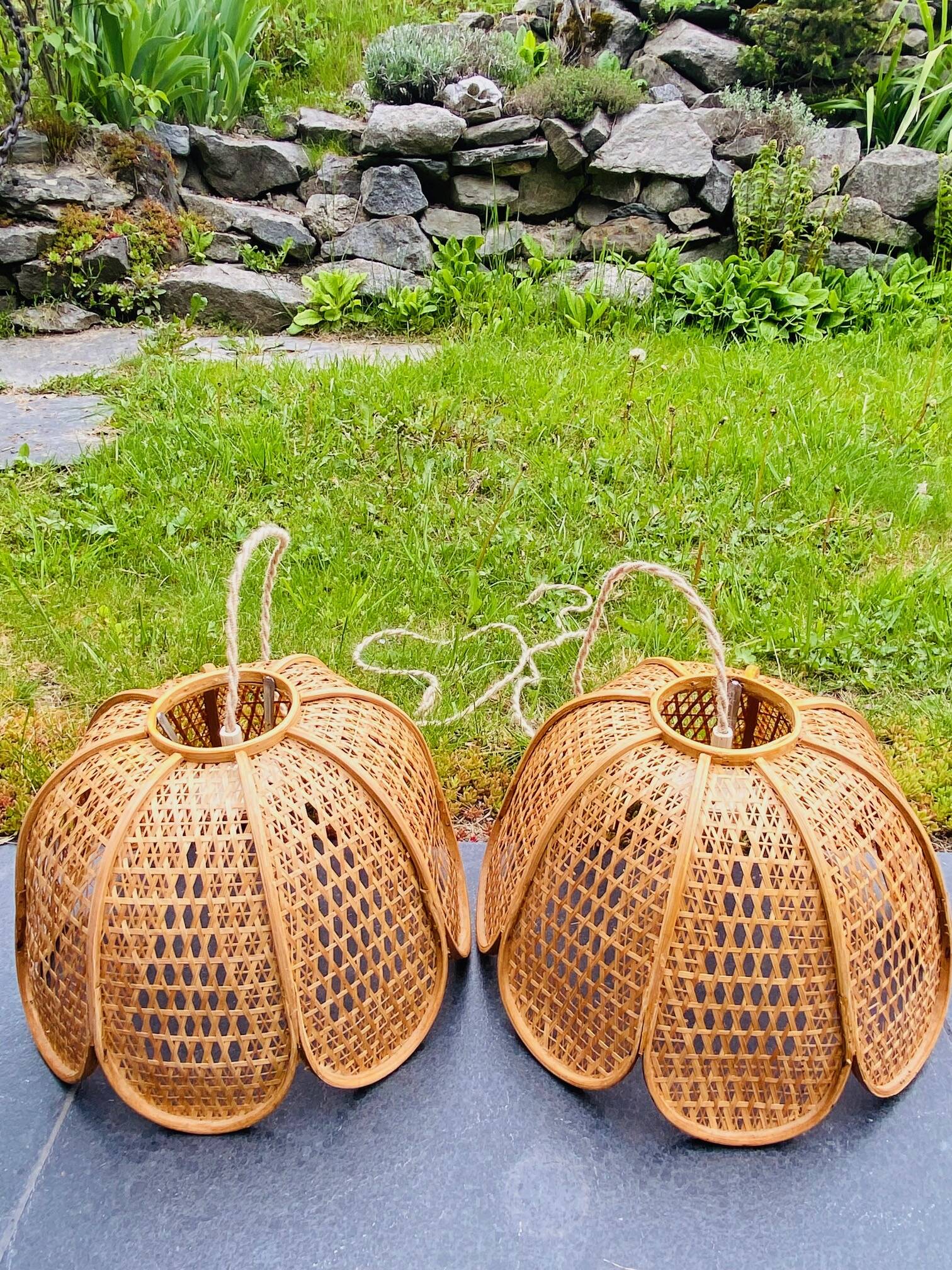 Paire de Suspension en rotin vintage