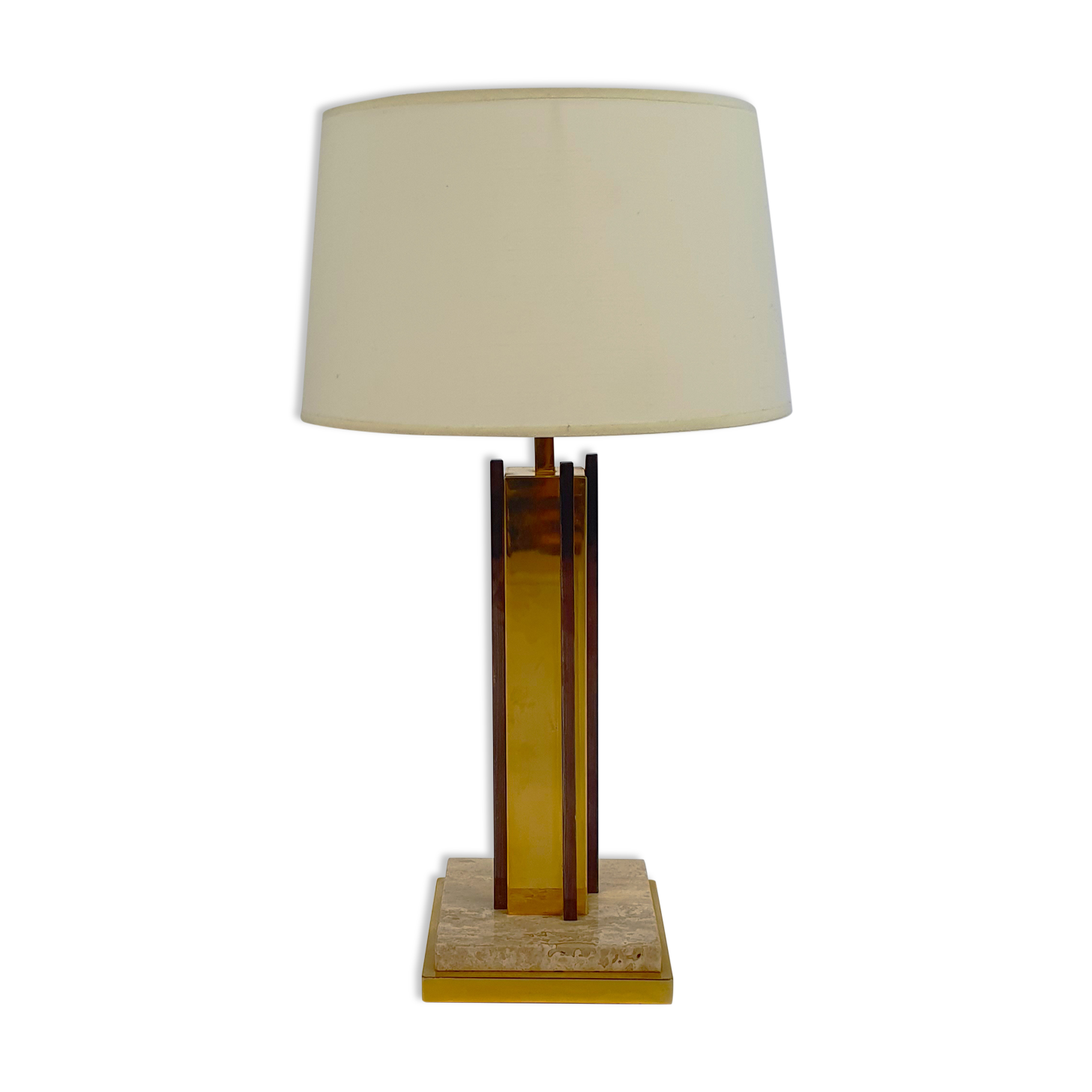 24kt Gold-plated & travertine table lamp, 1970s