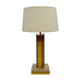 24kt Gold-plated & travertine table lamp, 1970s