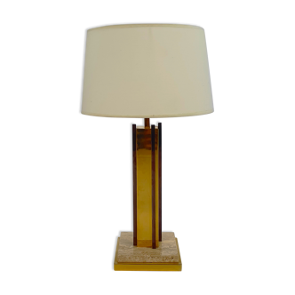 Lampe de table plaquée or et travertin de 24 k kt, années 1970