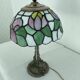 Tiffany style table lamp, stained glass lampshade, silver metal base, Art Nouveau style