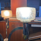 Three-burner metal and brass floor lamp