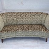 1960s, Danish 3-seater curved sofa, furniture velour, beech wood legs.