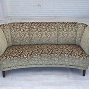 1960s, Danish 3-seater curved sofa, furniture velour, beech wood legs.