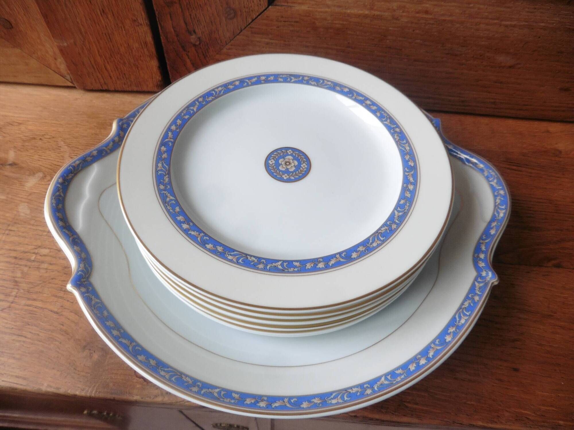 6 dessert plates + Limoges Médart de Noblat porcelain dish, Ramatuelle decor