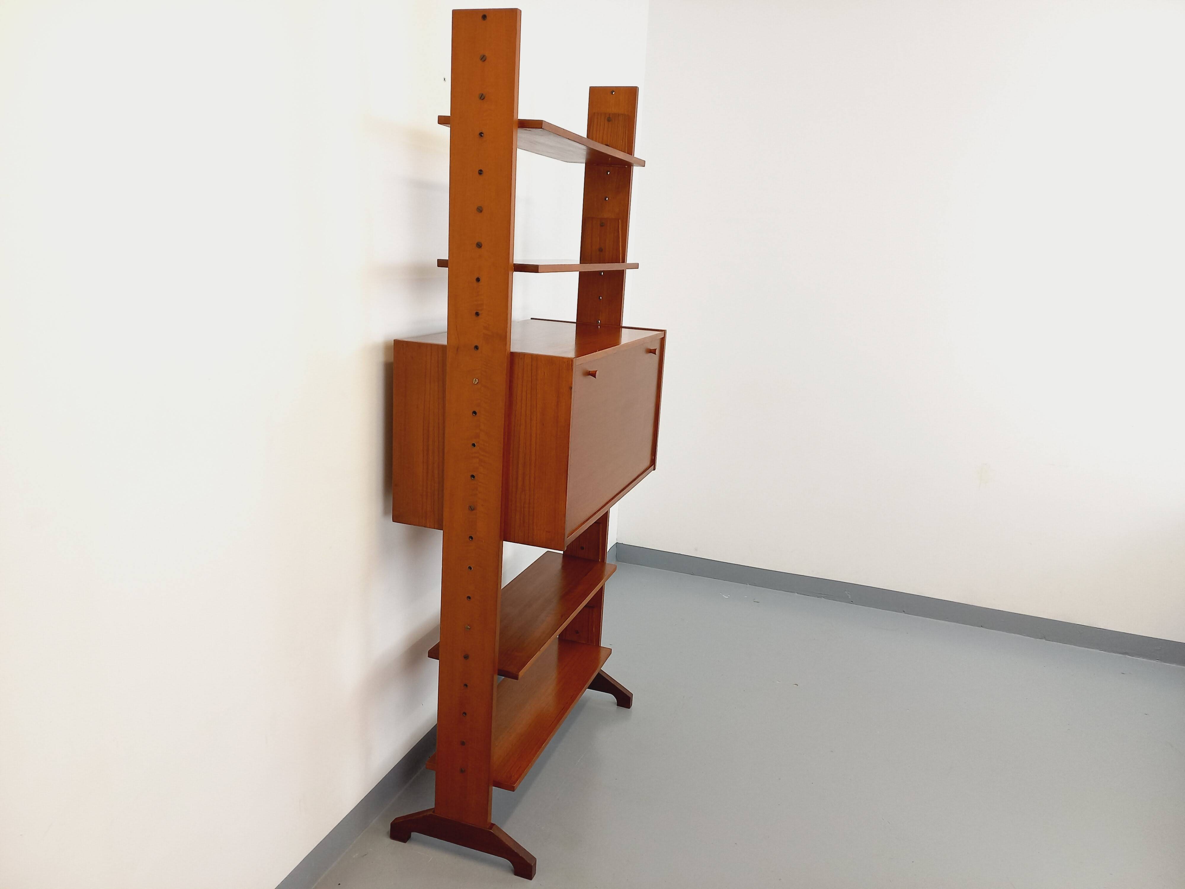 Vintage modular secretary shelf bookcase in teak from the 60s