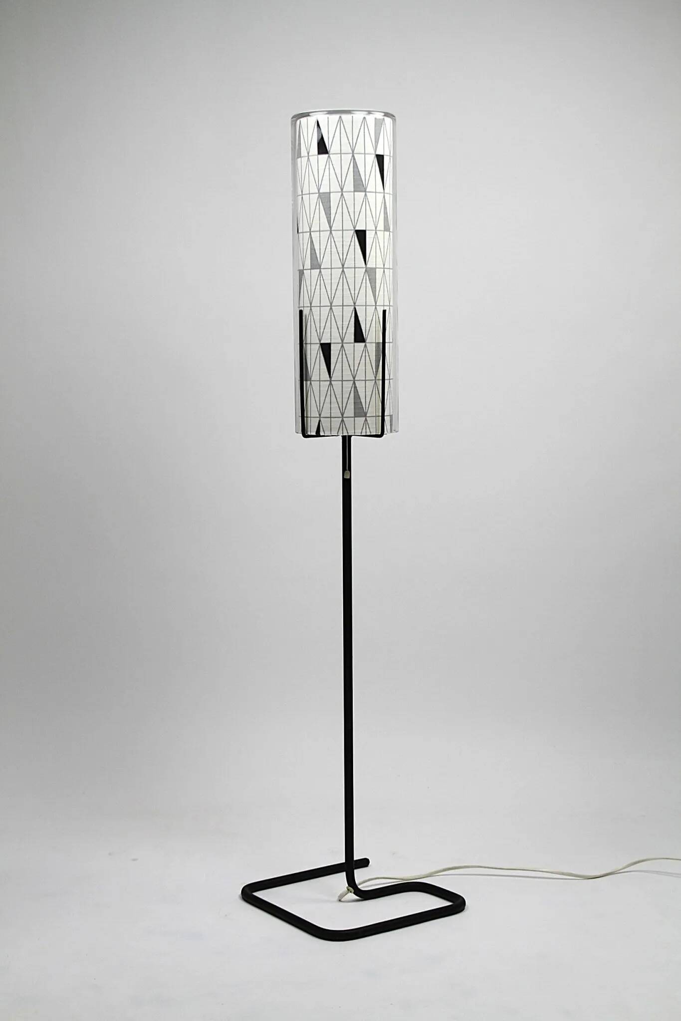Floor Lamp with Sven Markelius “Pythagoras” Fabric Shade — Nordiska Kompaniet (attr.), Sweden, circa 1955–1960