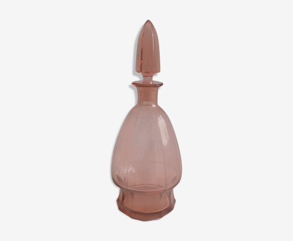 Carafe en verre rose art deco années 1960