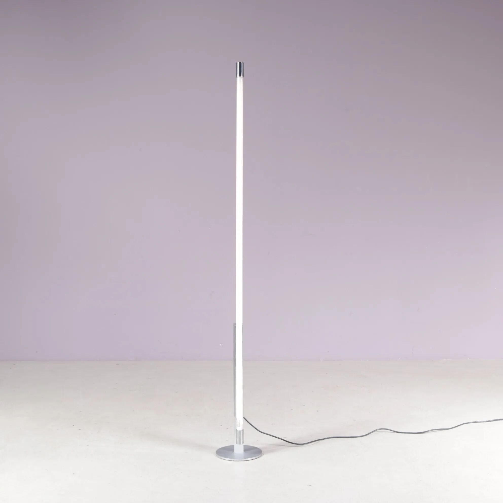 Lampe de sol Trapez en chrome des années 1990 avec tube blanc par Erwin Egli pour Ribag Suisse