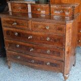 Antique veneered and inlaid commode, 18th century, Northern Italy.