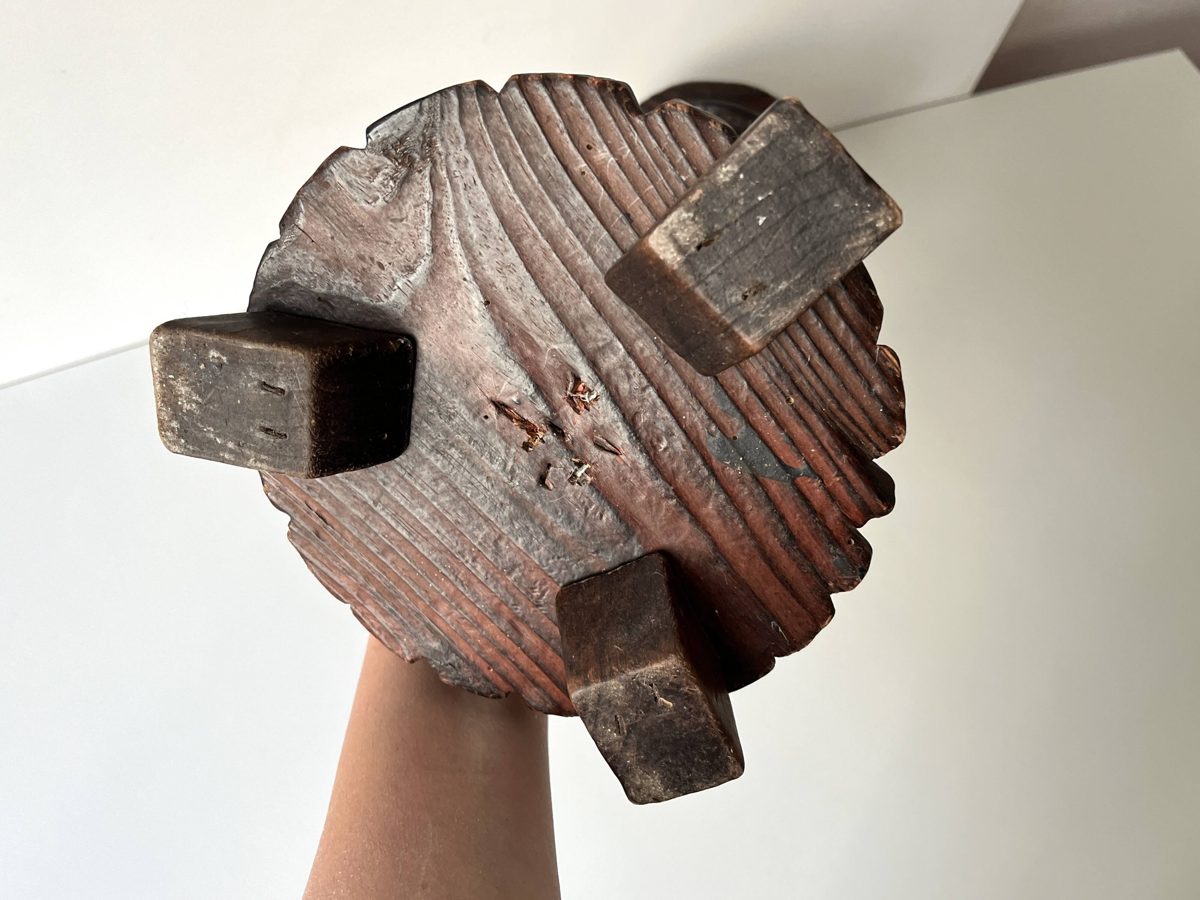 50s turned wooden pedestal ashtray, vintage rustic ashtray