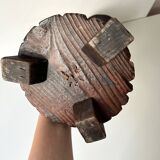 50s turned wooden pedestal ashtray, vintage rustic ashtray