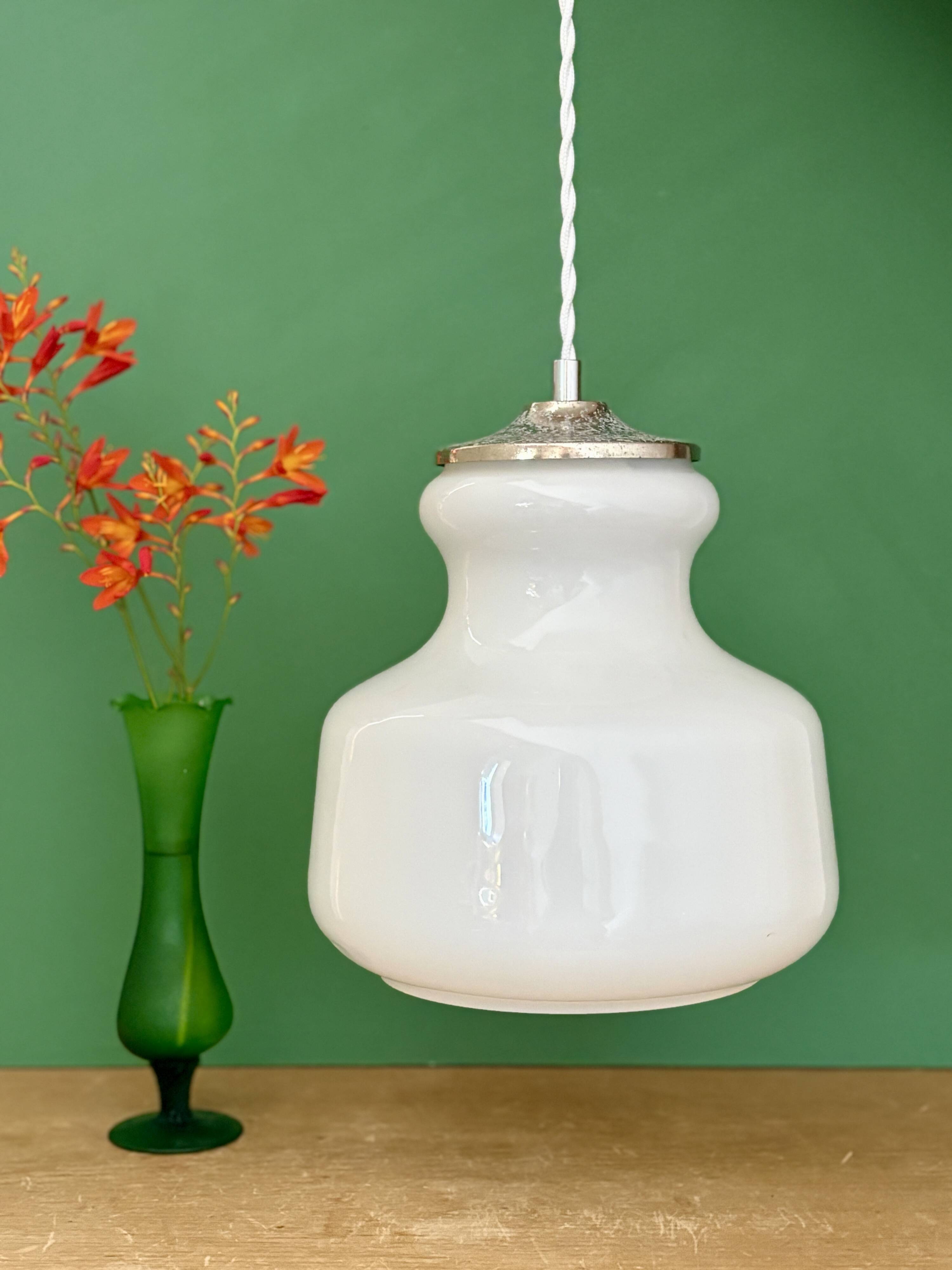 Vintage white opaline suspension globe