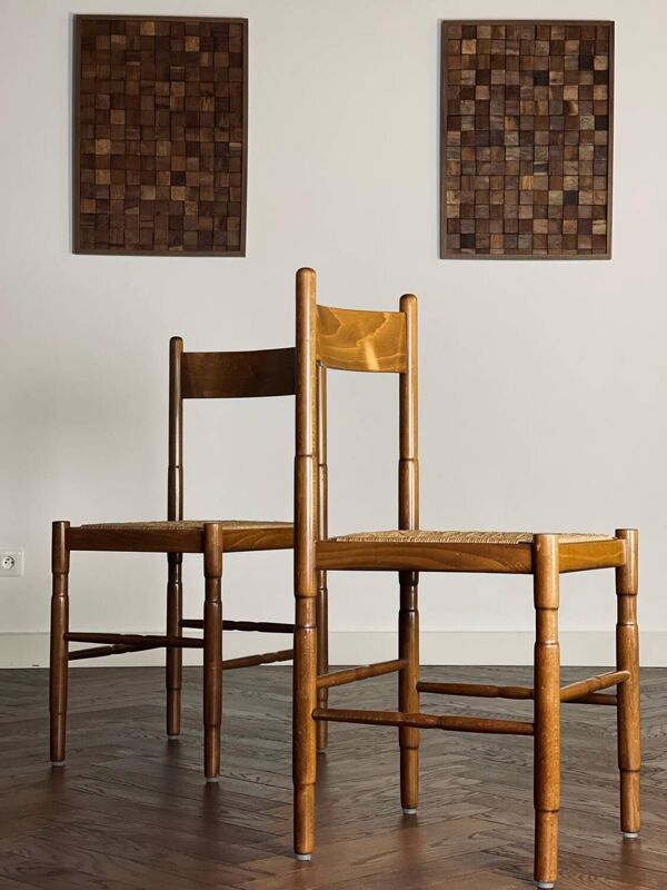 Ensemble de 2 chaises en chêne et corde vintage scandinave