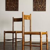 Set of 2 Scandinavian vintage oak and rope chairs