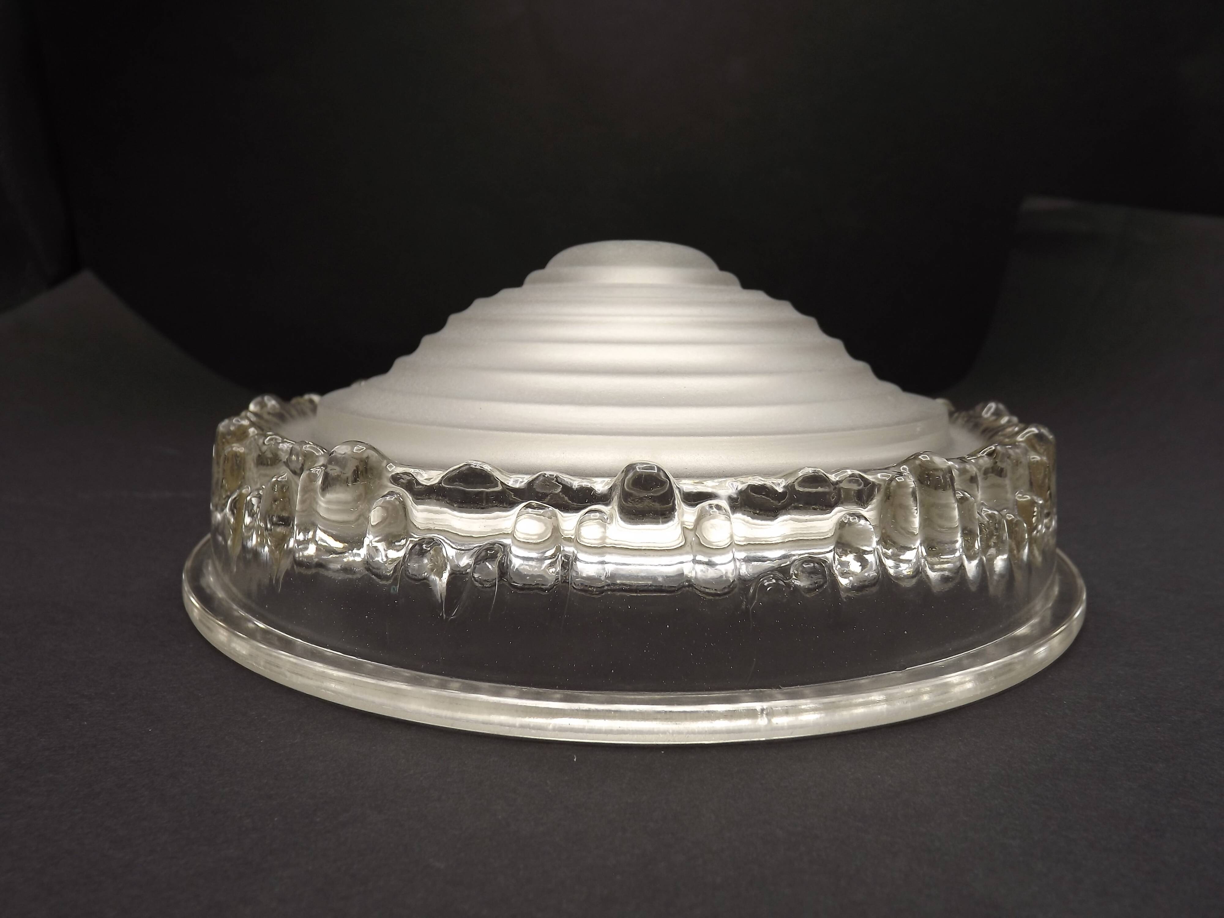 Signed EZAN France Frosted & Clear Glass Icicle Shades - Art Deco Lighting