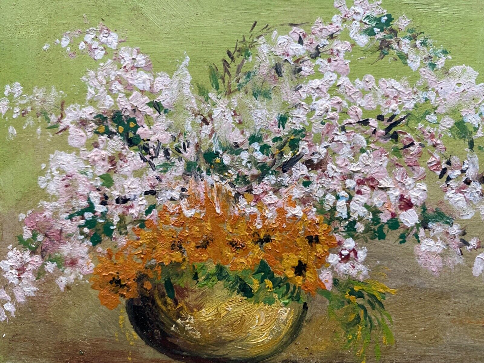Oil on cardboard Still life by G. Toullourt XXth Bouquet of flowers