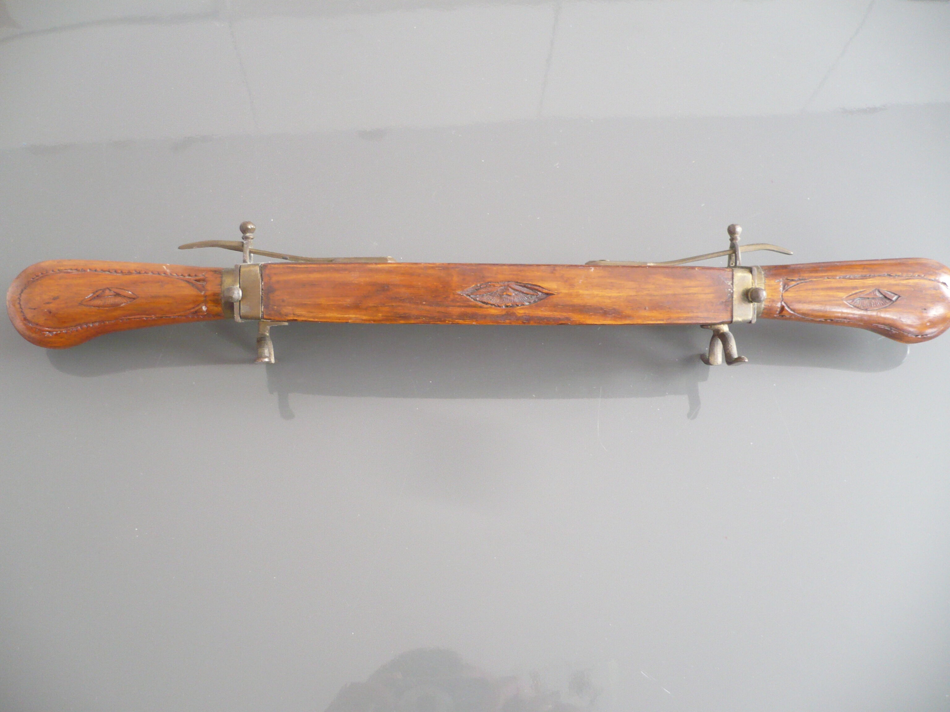 Carved kitchen knife and fork from India