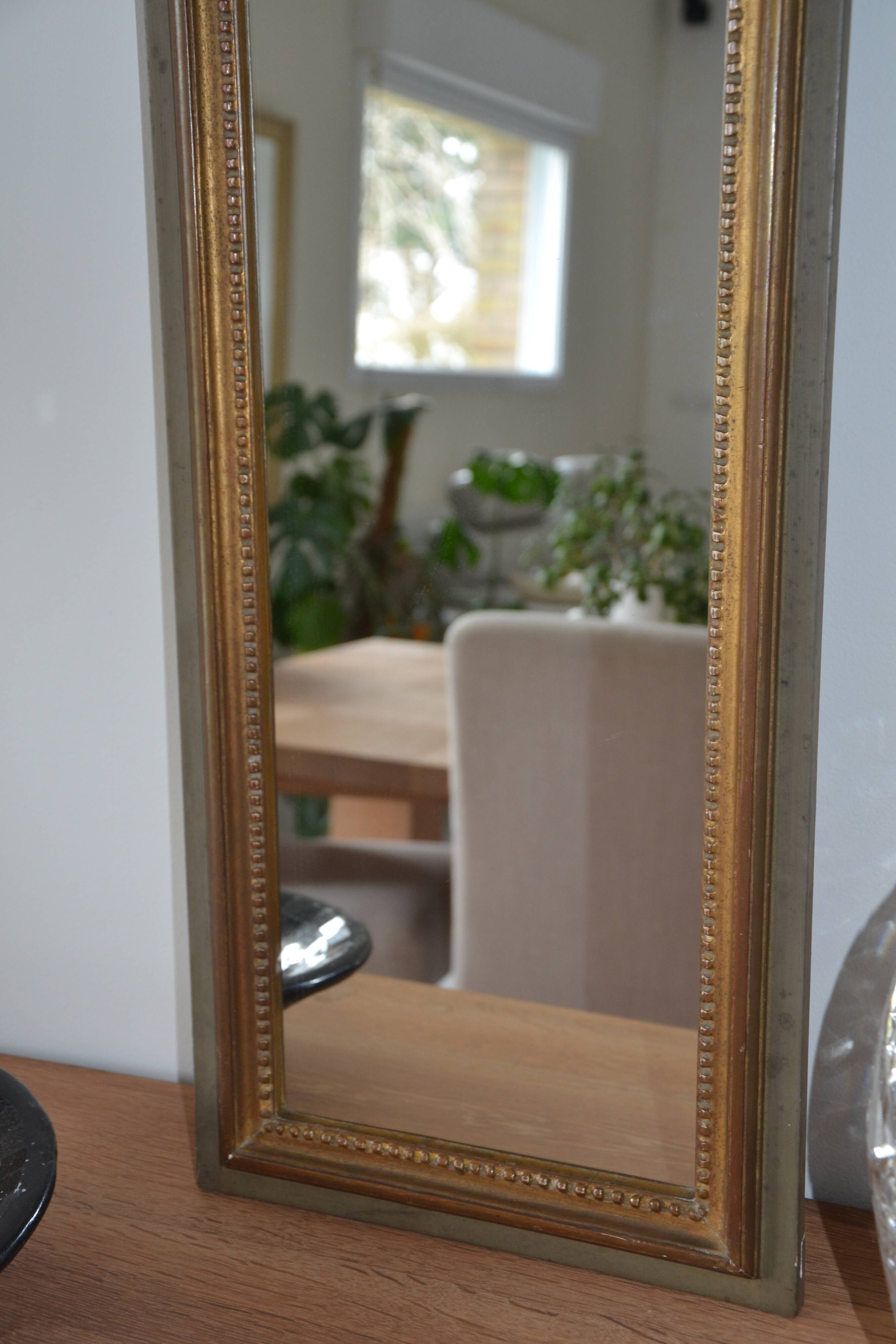 Antique painted and gilded carved wooden rectangular mirror 85.5/31.6