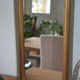 Miroir rectangulaire bois peint sculpté et doré ancien 85,5/31,6