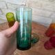 Mismatched colored glass orangeade set with pitcher and 6 glasses