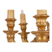 Dumez, Louis XVI style chandelier in carved and gilded wood. 1950s.