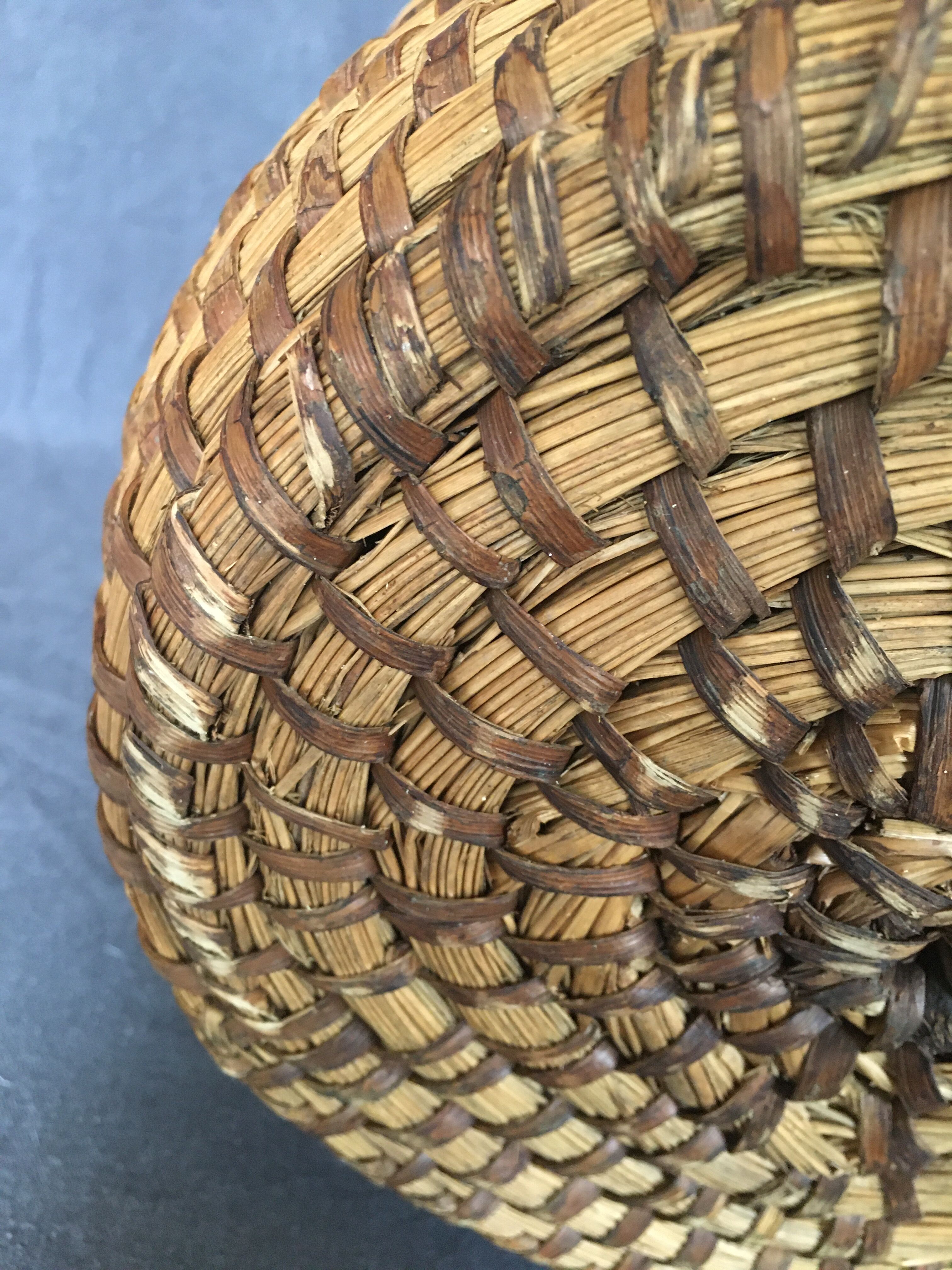 Woven straw handle basket