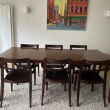 Walnut wood veneer table 200X100 H74 and 6 chairs