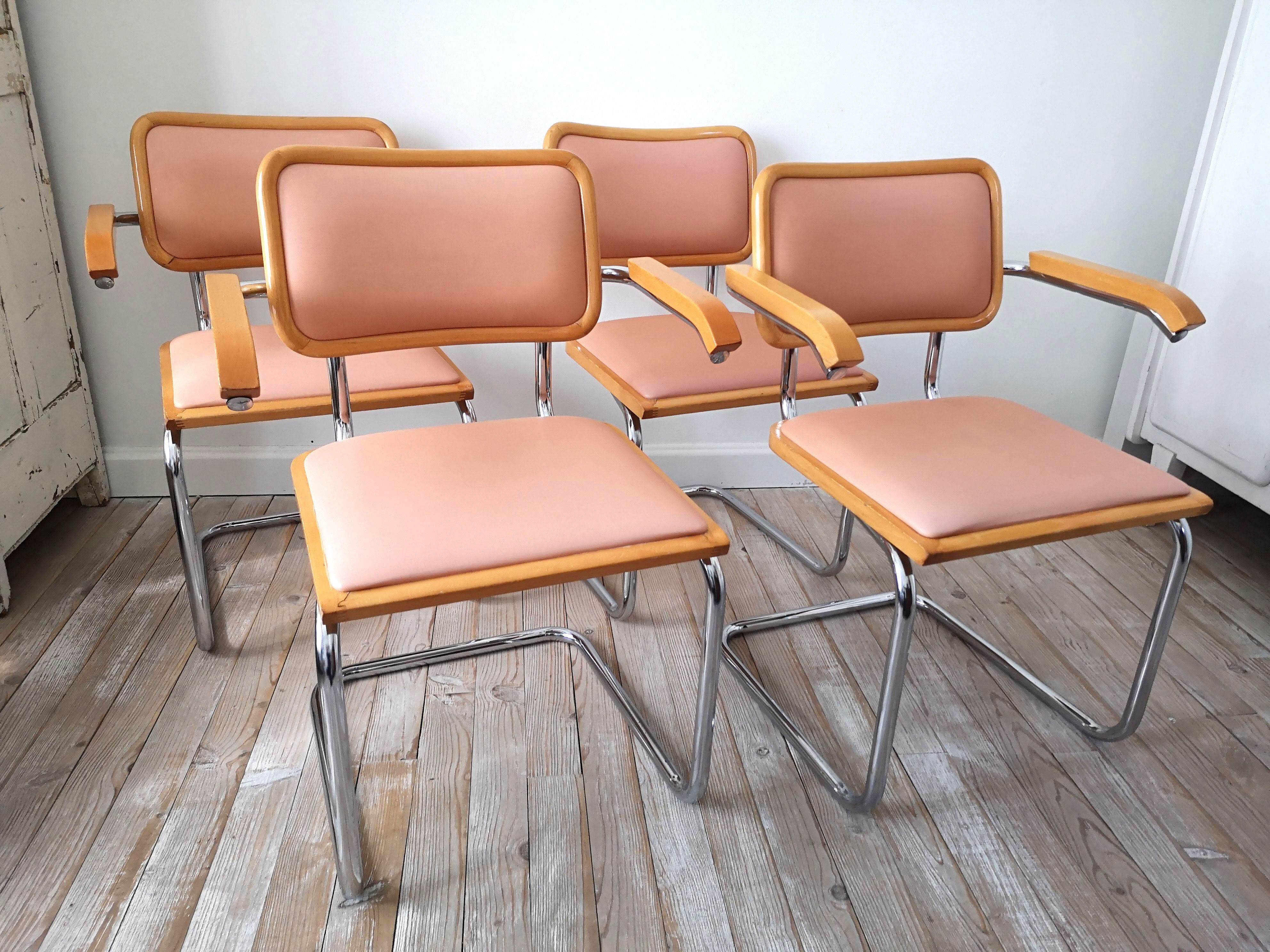 Suite of 4 armchairs by Marcel Breuer 1980 skaï
