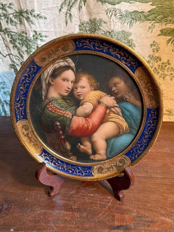 Cadre ancien reproduction de la Vierge à l’enfant de Raphaël
