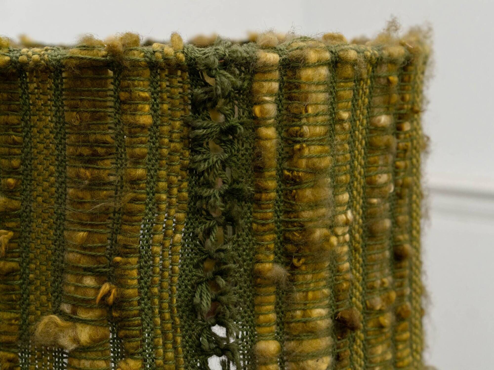 Vintage ceramic lamp with green wool shade, 1960s.