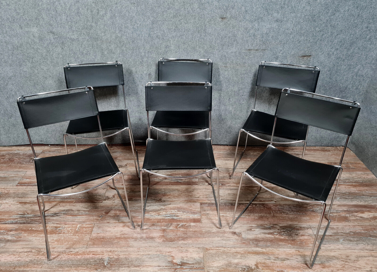 Series of 6 postmodern stackable chair chairs 1970