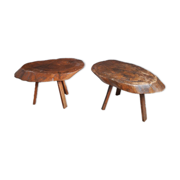 Tables basses tripode brutaliste, meubles vintage