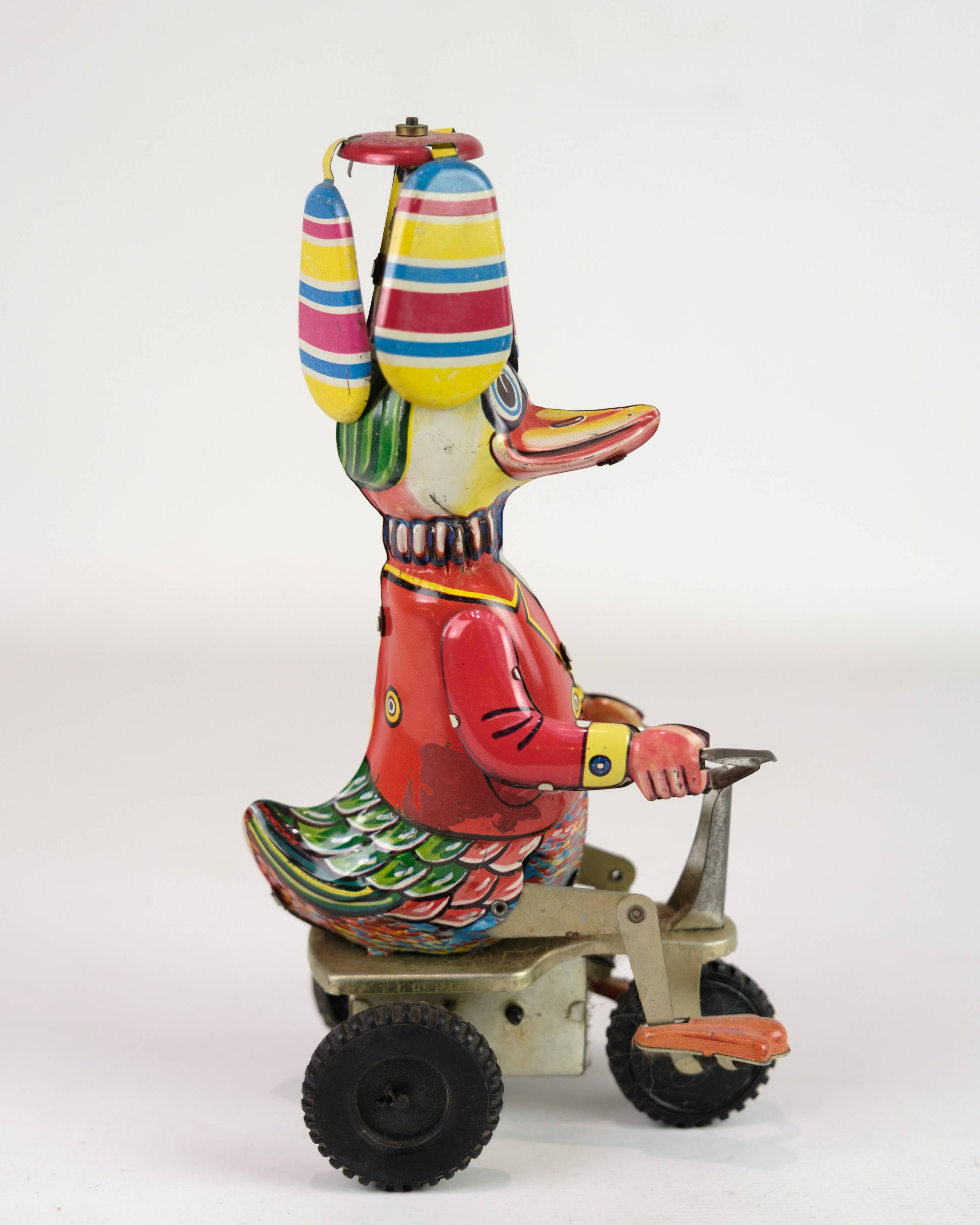 Circus Duck On Tricycle, Tin Toy Made By Schylling From China 1920s