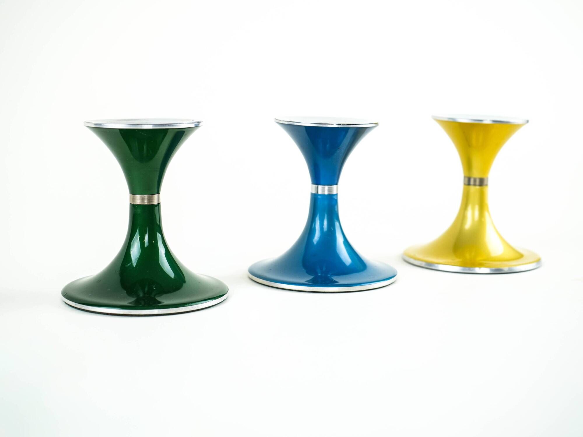 Candlestick set by Bjørn Engø, lacquered metal Space Age design, Norway