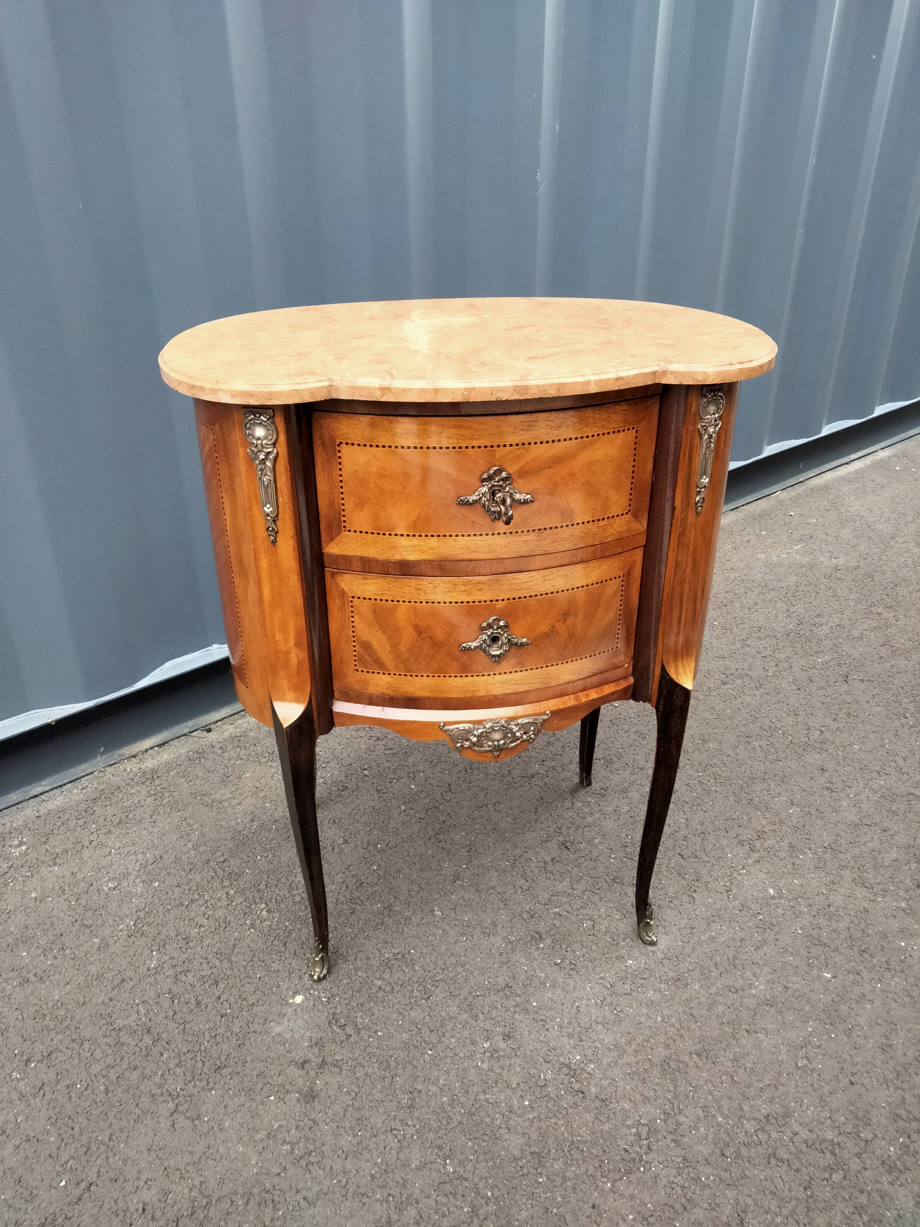 Chest of drawers old marquetry marble top style louis xvi