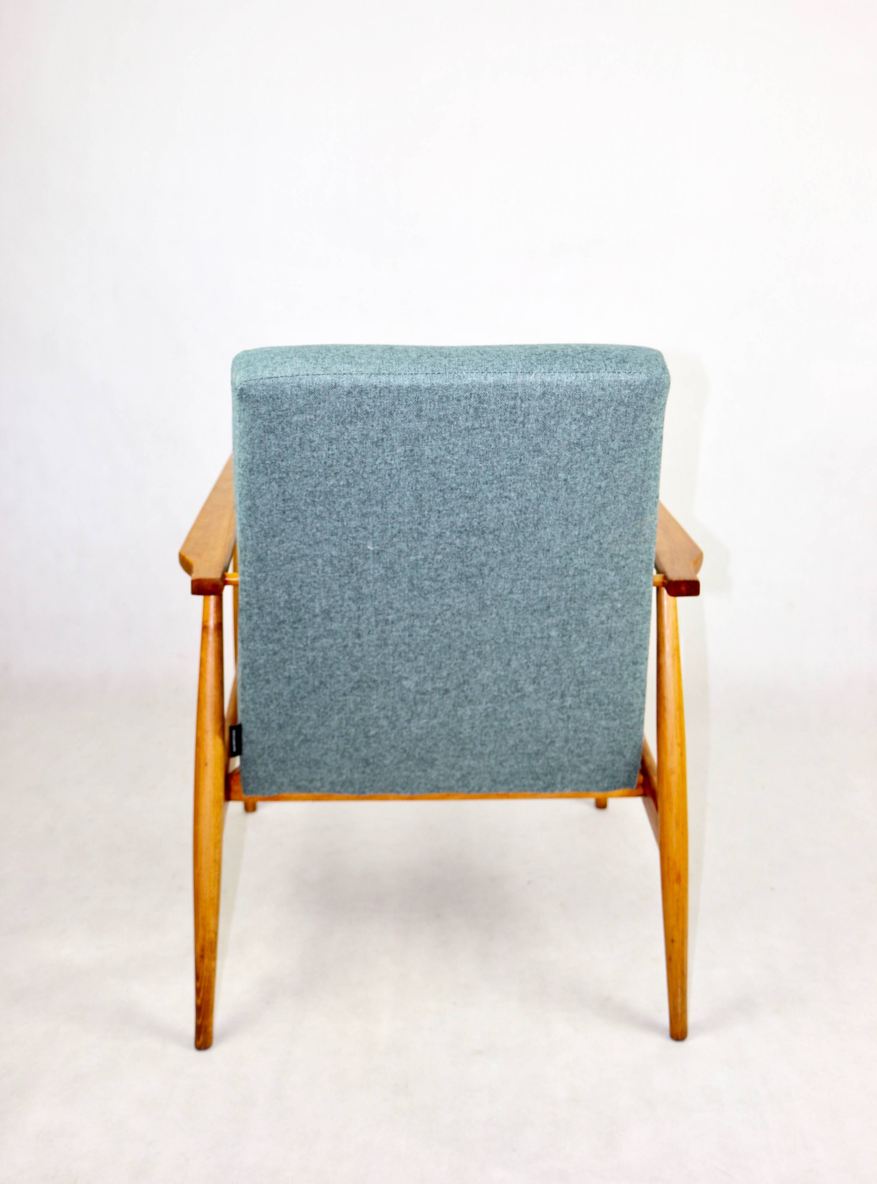 Armchair 'Lis', 1970s turquoise tweed by Henryk Lis - natural beech wood