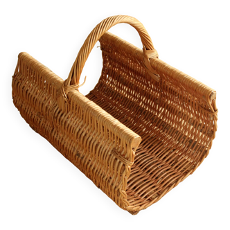 Panier en osier massif et bois fait main, tressé, 1980