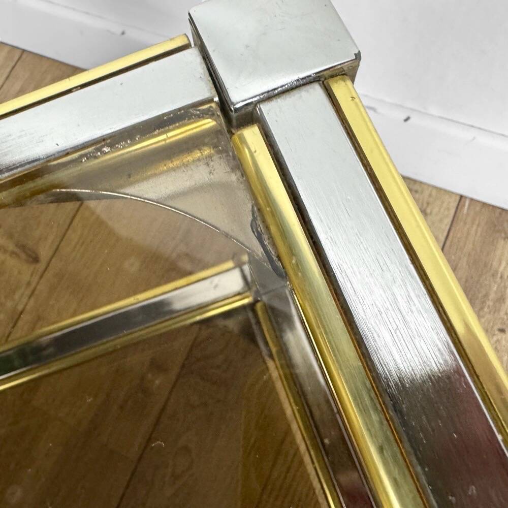 Chrome and smoked glass coffee table with double top from the 1970s.