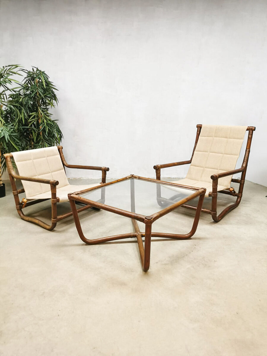 Vintage bamboo rattan lounge set
