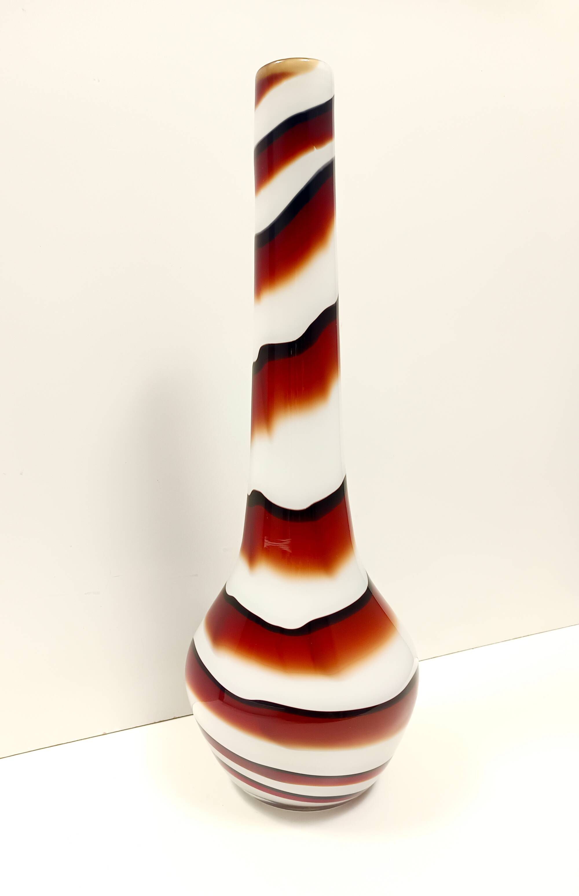 Large Red, Black and White Glass Vase attr. to Carlo Moretti