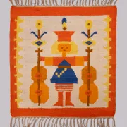 Polish Hand Knotted Square Wall Tapestry ''Musician'' 1960s Poland