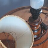 Bedside lamp wooden foot, clip jute lampshade, seventies