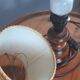 Bedside lamp wooden foot, clip jute lampshade, seventies