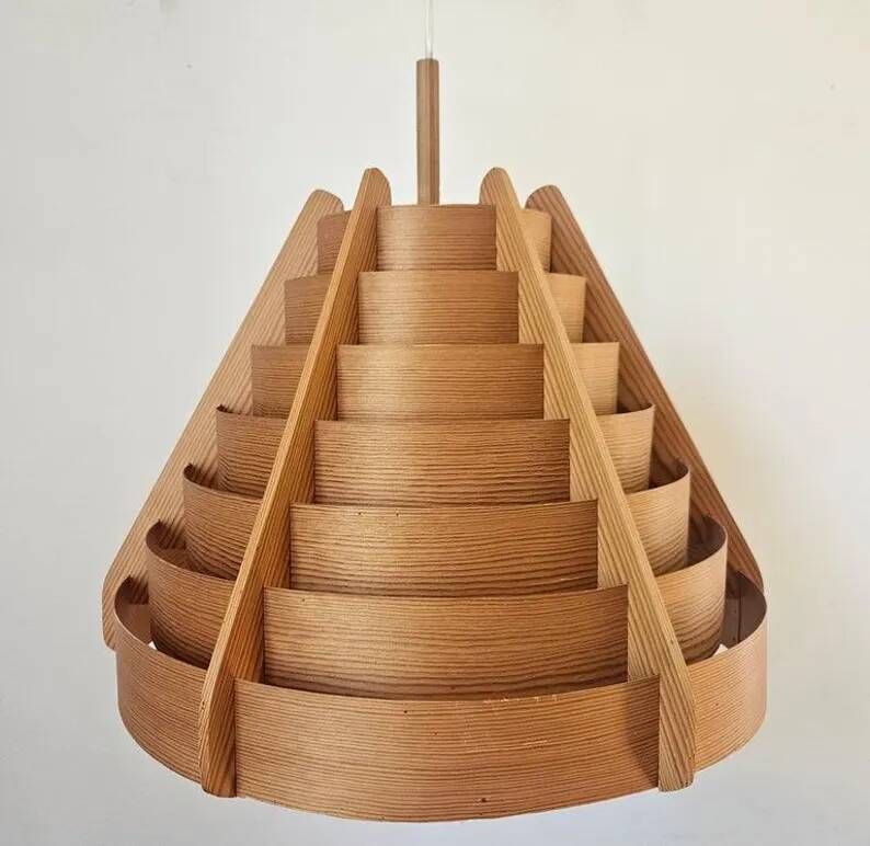 Rare Midcentury Large Wooden Pendant, Hans-Agne Jakobsson, Sweden, 1960s