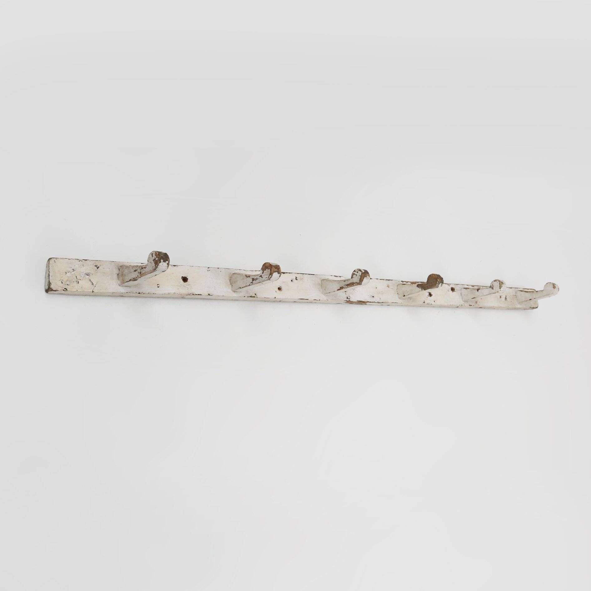 Industrial White Wall Mounted Coat Rack in Wood, Belgium, 1920s